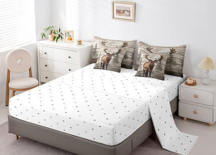 Erosebridal 7 Pcs Moose Bedding Set Queen Western Cabin Lodge Comforter Set Country Woodland Wildlife Bed in a Bag Farmhouse Jungle Pine Tree Quilt with Flat Fitted Sheet Rustic Style Home Decor