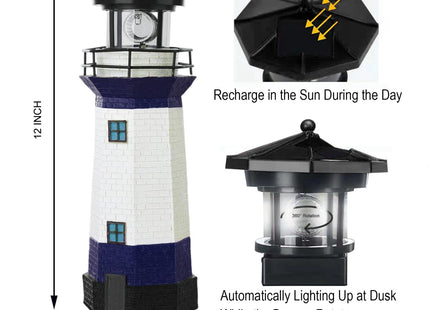 HSHD Lighthouse with Rotating Beacon LED Lights - Solar Lighthouse Lamp Outdoor Decorative for Garden Patio Well Cover Gifts(Blue2)