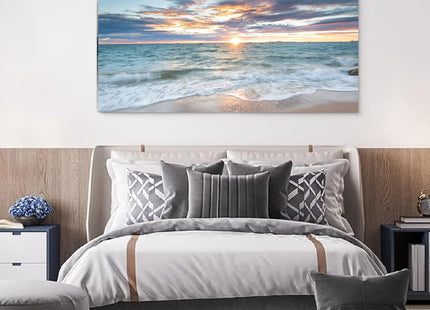 Yxbhhym-Beach Sunset Wall Art Coastal Decor Seascape Canvas Prints Ocean Picture for Living Room Decor Waves Sea Poster Landscape Painting Bedroom Wall Art Office Artwork Home Decorations