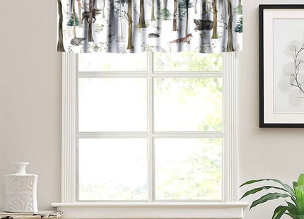 Rustic Forest Valance Curtain, Vintage Lodge Cabin Country Hunting Wild Animal Bear Moose Deer Fox Windows Curtain Valance for Kitchen Dining Room, One Panel 54x18in