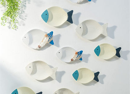 OECECR 2Pcs Wood Fish Nautical Beach Wall Decor, Wooden Hanging Coastal Wall Art Decor for Home, Lake House, Ocean Bathroom Decor - White