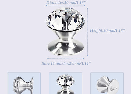 Elistonie Self-Adhesive Crystal Knobs Self Stick Diamond Shaped Crystal Pulls Mirror Doors Knobs Drill Free Handle for Medicine Cabinet Glass Sliding Doors Cupboard Fish Tank Lid Terrarium