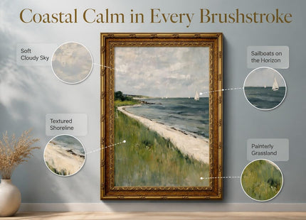SKZMBTI Vintage Gold Framed Coastal Wall Art Beach Painting Prints