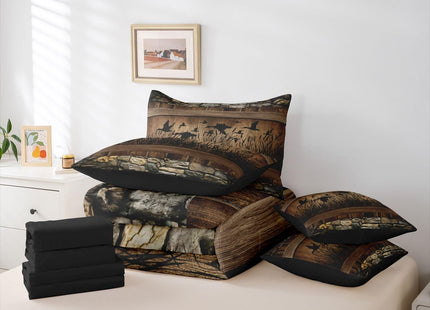 Erosebridal 7 Piece Mallard Duck Hunting Bedding Farmhouse Full Comforter Set with Sheets | Rustic Cabin Bed in A Bag for Kids Boys Teen Men,Brown Country Wooden Stone Bed Set Lodge Home Decor