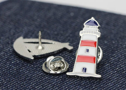 Acxico 4Pcs Creative Metal Cartoon Brooch Set Sailboat Lighthouse Rudder Tropical Fish Shape Lapel Pin Jacket Denim Collar Backpack Pin
