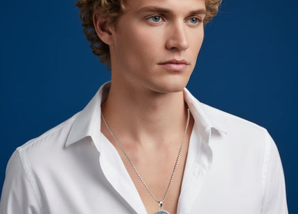 Nautica Stainless Steel Blue Round Medallion Anchor Necklace for Men
