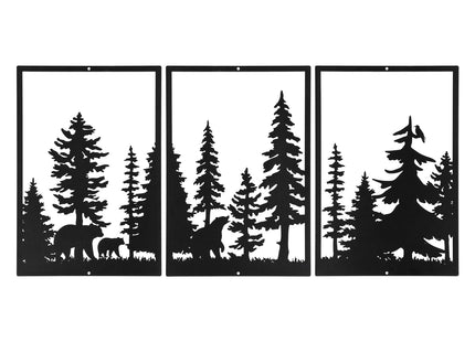 Sanwarm Wall Decor, 3 Pieces, Black Metal, for Home Bear Forest