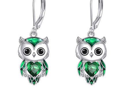 AINFQY Owl Earrings for Women Sterling Silver Owl Jewelry Birthstone Owl Dangle Earrings Christmas Gifts (05-May)
