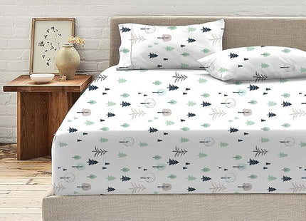 KRISHNA 4 Piece Printed Sheets Set, Hotel Luxury Brushed Microfiber, Soft & Breathable, 12" Deep Pocket Fitted Sheet, King Size Sheet Set, Winter Forest