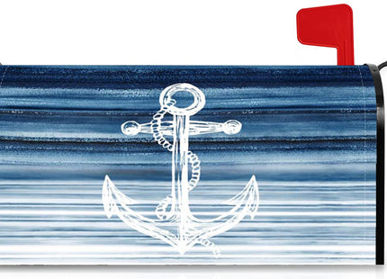 GICDSU Nautical Anchor Mailbox Covers Magnetic Standard Size 21x18 Inch, White Anchors on Blue Striped Background, Artistic Mail Box Wraps, Post Letter Box Cover for Garden Yard Decor