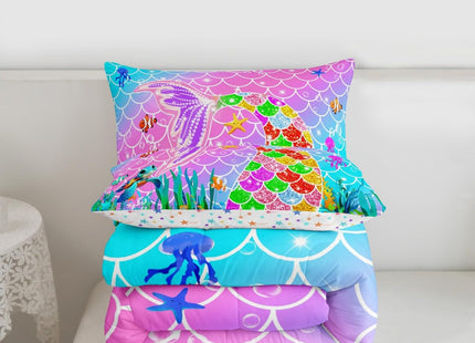 Feelyou Mermaid Comforter Set Toddler Size Ocean Fish Scales Bedding Set for Kids Boys Girls Rainbow Duvet Quilt Nautical Sea Animal Bedroom Decor Underwater Theme 2 Pcs with 1 Pillow Cases