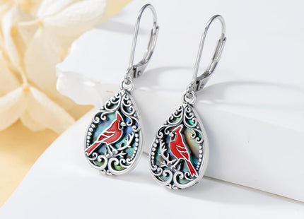 PELOVNY Cardinal Dangle Earrings for Women 925 Sterling Silver Filigree Abalone Shell Earrings Red Cardinal Bird Jewelry Gifts for Mom Daughter