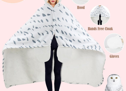 Wearable Blanket Hoodie, Snowy Owl Hooded Blanket Adults Cloak with Gloves, Super Soft Flannel Owl Gifts for Women Men Birthday Holiday (Snowy Owl)
