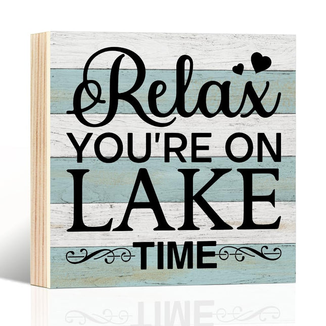 Pishovi Relax You're On Lake Time Wooden Box Sign, Lake House Decor