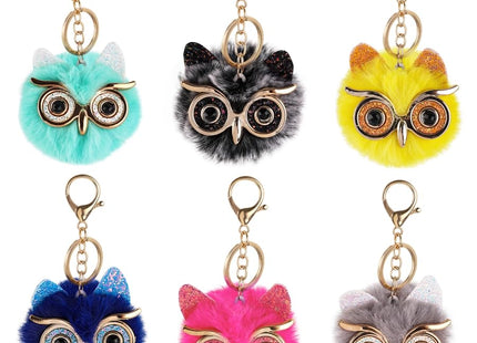 Framendino 6 Pack Fluffy Cute Owl Keychain - Faux Animal Fur Pom Pom Owl Keychain for Bag Decor