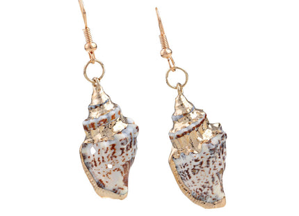 Alilang Golden Accent Marine Nautical Brown White Conch Seashell Fish Mermaid Dangle Drop Earrings