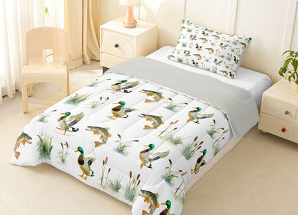 Erosebridal Mallard Duck Toddler Comforter Set Bass Fish Hunting Bedding Set for Kids Boys Girls Wild Duck Reed Woodland Comforter Pike Fish Waterfowl Duvet Insert