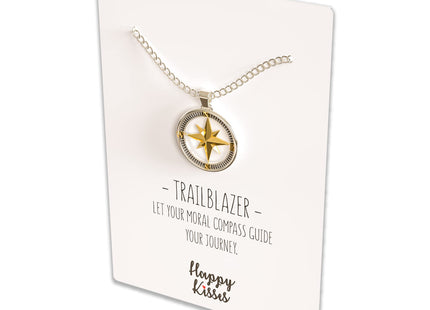Happy Kisses Compass Necklace Nautical Pendant Gold & Silver Trailblazer Gift for Woman