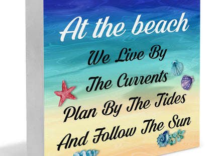 Summer Beach Decor Seashell Wood Block Sign Summer Decorations for Home Desk Table Shelf 5 x 5 Inches
