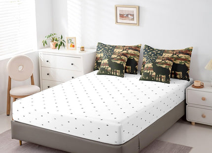 Erosebridal American Flag Camo Deer Full Comforter Set 7 Piece,Rustic Cabin Deer Bed in a Bag Farmhouse Animal Decor for Home,Western Bedding Sets with Fitted Sheet,Flat Sheet,Pillowcases & Shams