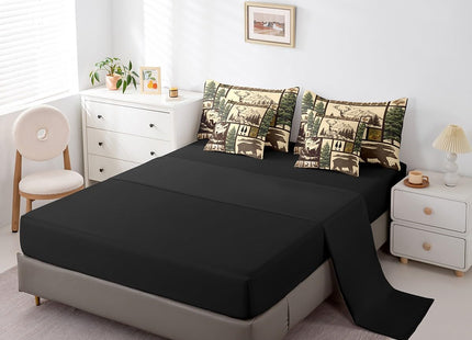 Feelyou Deer Bed in a Bag Full Size Bear Comforter Set 7 Pieces Wild Animal Rustic Cabin Country Western Decor Tree Bedding Set Room Decor Brown Plaid Bed Set with Comforter, Sheet Set, Pillowcases