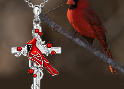 Talonior Red Cardinal Necklace for Women Sterling Silver Cardinal Cross Necklace Pendant Memorial Sympathy Cardinal Jewelry Charm Mothers Day Gifts