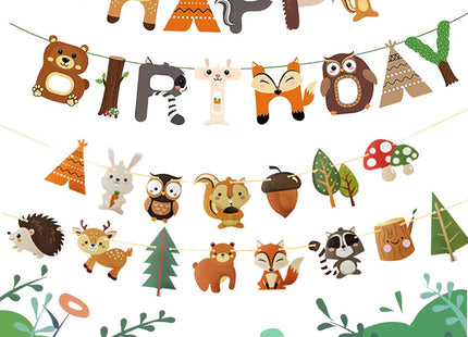 Woodland Party Decorations Woodland Happy Birthday Banner with Forest Animal Bunting Garland for Kids Boys Girls Woodland Birthday Party Supplies