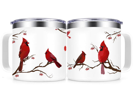 Qtencas Cardinal Gifts for Women, Cardinal Gifts, Northern Cardinalis Red 14 Oz Insulated Mug, Christmas Coffee Mug, Red Cardinals Gift for Cardinalis, Bird lovers, White