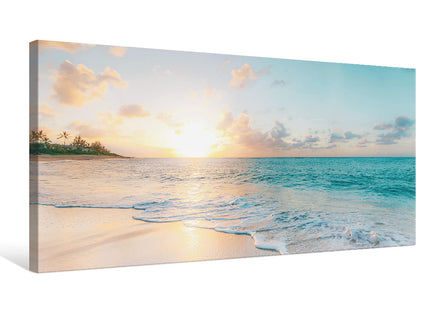 Goldfoilart Ocean Beach Sunset Canvas Wall Art for Bedroom Seascape Paintings Coastal Picture Framed Artwork for Bathroom Living Room Office Wall Decor 20" x 40"