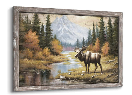 old barn Moose Wooden Framed Wall Art Wildlife Picture 16x12 Inch