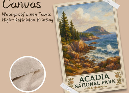 MIDEFINCH Acadia National Park Vintage Linen Canvas Poster