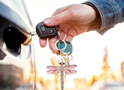 Amosfun Dragonfly Keychain Sparkling Rhinestone Dragonfly Keychain Pendant