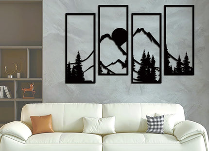 Metal Sunset Mountain Forest Wall Decor Set of 4, Minimalist Line Drawing Large Mountains Wall Art Home Decor for Living Room Bedroom Office…