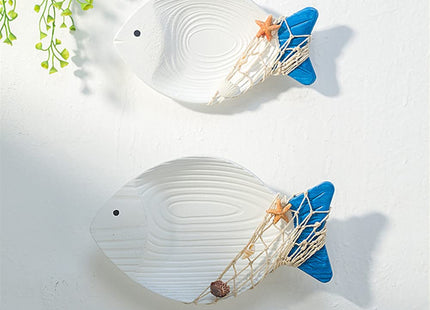 OECECR 2Pcs Wood Fish Nautical Beach Wall Decor, Wooden Hanging Coastal Wall Art Decor for Home, Lake House, Ocean Bathroom Decor - White