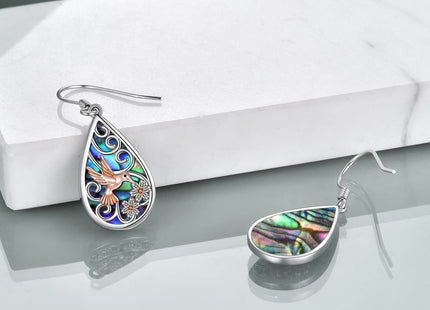 POPLYKE 925 Sterling Silver Hummingbird Earrings Teardrop Abalone Dangle Earrings For Women Hummingbird Jewelry for Mom