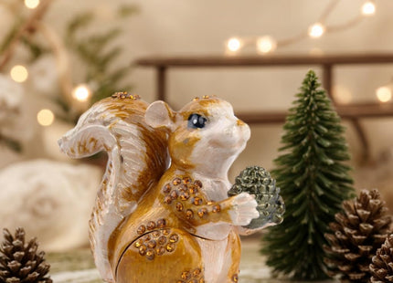 SEVENBEES Hand Painted Squirrel Jewelry Boxes Trinket Box Hinged Squirrel Figurine Gift for Women Girls