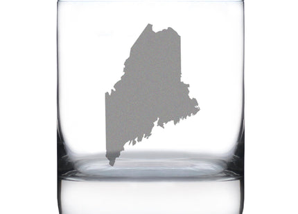 Bevvee Maine State Outline Whiskey Rocks Glass - State Themed Drinking Decor and Gifts for Mainer Women & Men - 10.25 Oz Whisky Tumbler Glasses