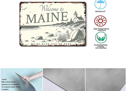 Welcome Maine Coastal Vintage Aluminum Metal Sign 12x8 Inch