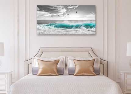 yearainn Large Ocean Canvas Wall Art for Living Room Wall Decor Teal Sea Wave Canvas Prints Artwork Seagull Birds Canvas Pictures for Bedroom Home Office Wall Decorations Ready to Hang 20" X 40"