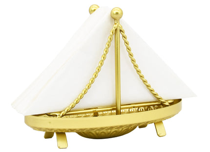 OwlGift Metal Sailboat Shaped Napkin Holder, Tabletop Paper Towel Dispenser, Mail Letter Sorter Rack, Document File Storage - Golden