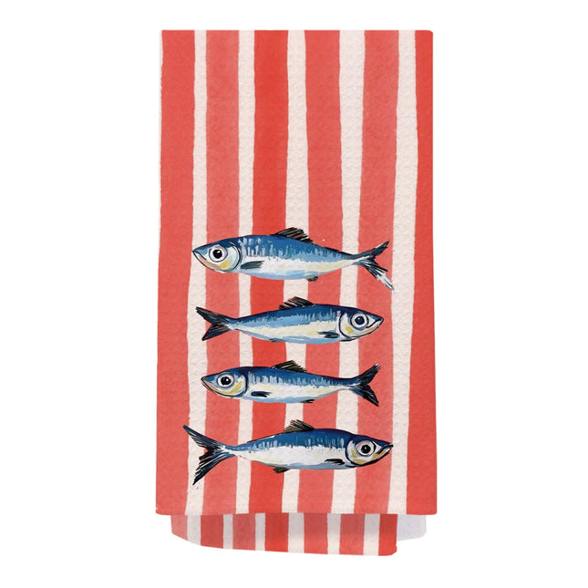 SPBL&L Sardine Red Stripes Coastal Kitchen Towels Decorative, Sardine Fish Lover Gifts Dish Towels,16x24 InchNautical Coastal Beachy Hand Towels Drying Cloth for Kitchen Bathroom Decor