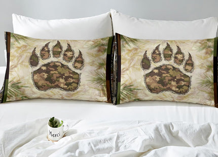 Erosebridal Camo Bear Paw Bedding Set Twin Camouflage Wild Animal Sheet Set Nature Woodland Tree Branch Camo Bed Sheets for Kids Boys Teen Men,Wildlife Fitted Sheet + Flat Sheet + 1 Pillow Case