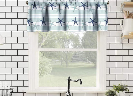JanJCurt Coastal Starfish Curtain Valances, Summer Nautical Beach Blue Turquoise Starfish Sea Ocean Life Rod Pocket Valance Short Window Treatments for Bedroom Kitchen Living Room, 54x18in