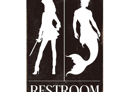 UBIMKW Restroom Metal Tin,Mermaid Nautical Pirate Sign