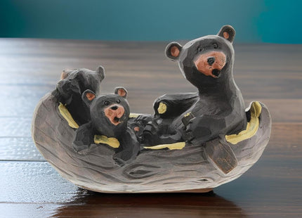 The Bridge Collection Black Bear Family Canoe Figurine with Cubs
