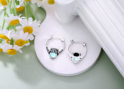 Vintage Owl Moonstone Hoop Earrings 925 Sterling Silver Boho Owl with Moonstone Hoop Earrings for Women Gifts