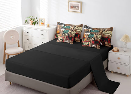 Erosebridal Retro Cabin Comforter Set 7 Piece Bed in a Bag Twin,Rustic Bear Deer Bedding Sets Hunting Wildlife Wild Animal Comforter and Sheet Set,Plaid Lodge Farmhouse Western Bed Set