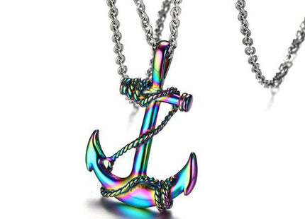 JAJAFOOK Mens Womens Vintage Rainbow Stainless Steel Anchor Charm Pendant Necklace