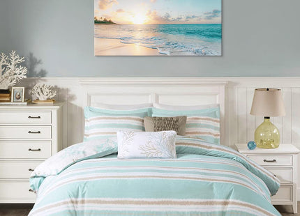 Goldfoilart Ocean Beach Sunset Canvas Wall Art for Bedroom Seascape Paintings Coastal Picture Framed Artwork for Bathroom Living Room Office Wall Decor 20" x 40"