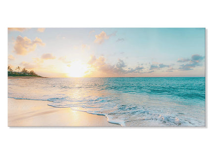 Goldfoilart Ocean Beach Sunset Canvas Wall Art for Bedroom Seascape Paintings Coastal Picture Framed Artwork for Bathroom Living Room Office Wall Decor 20" x 40"